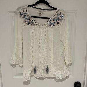 Knox Rose Cream Blouse with Blue and Pink Embroidery